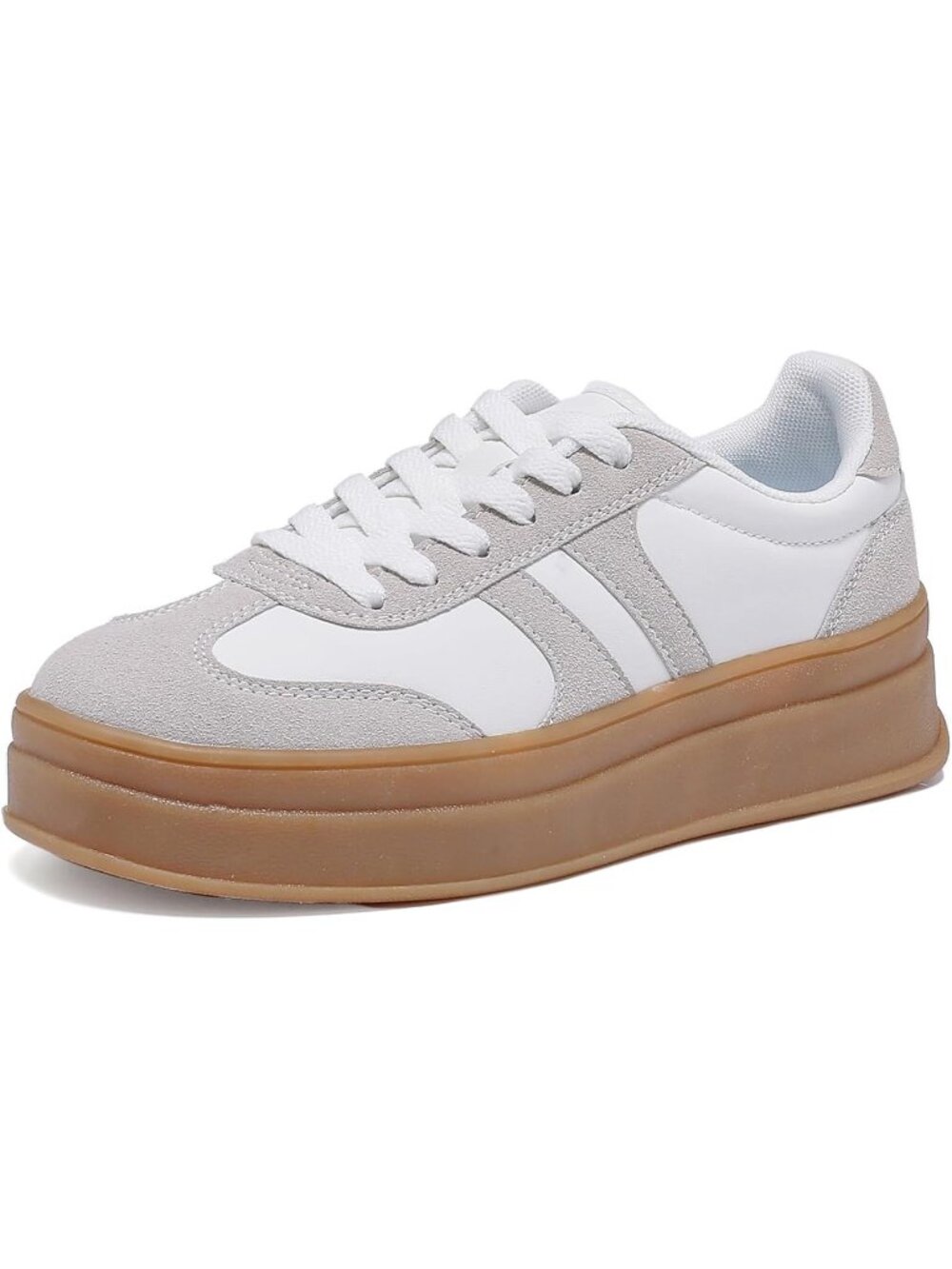 🆕Women's White Grey Gum Sole Fashion Sneakers Thick Platform Sole Rubber Shoes